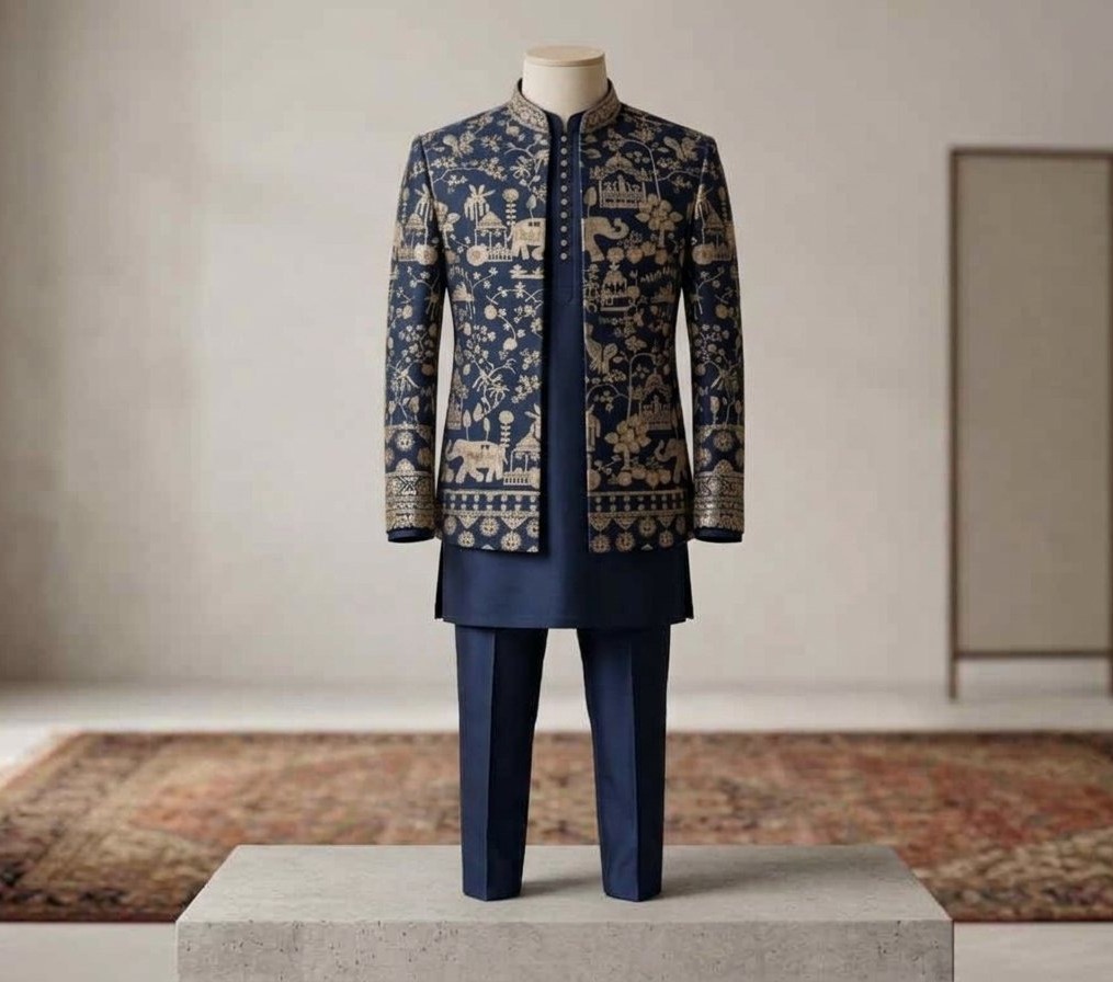 Royal Navy Blue Heritage Embroidered Prince Coat Set