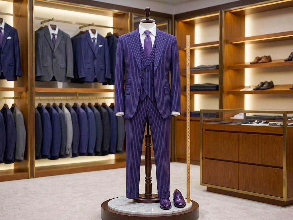 Royal Purple Pinstripe 3-Piece Peak Lapel Men's Suit