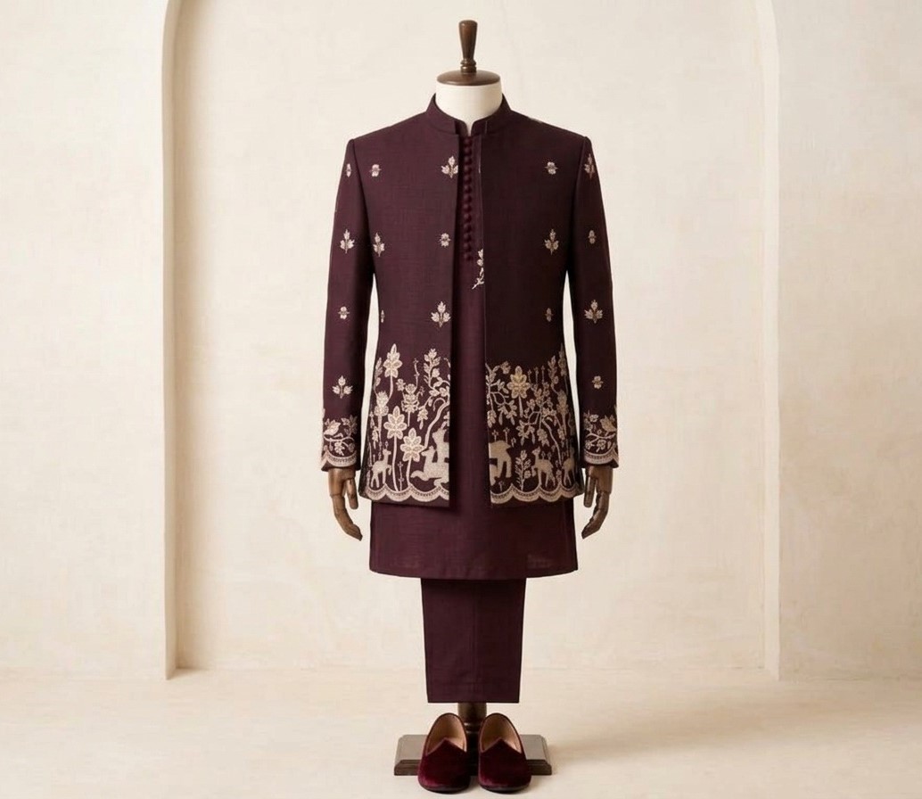 Luxury Black & Gold Embroidered Prince Coat Set