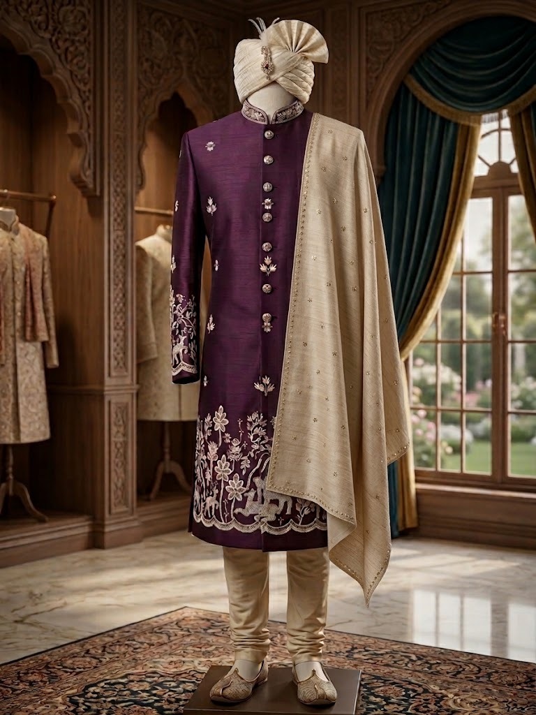 Luxury Plum & Lvory Sherwani