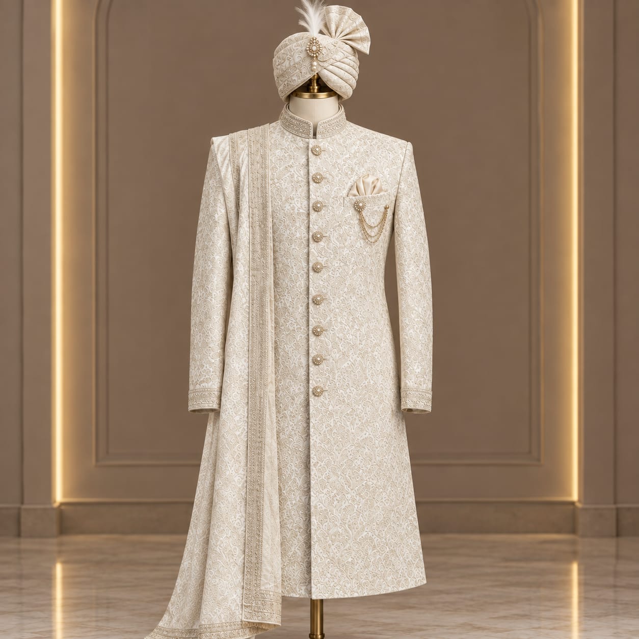 Ivory Royal Brocade Sherwani Set