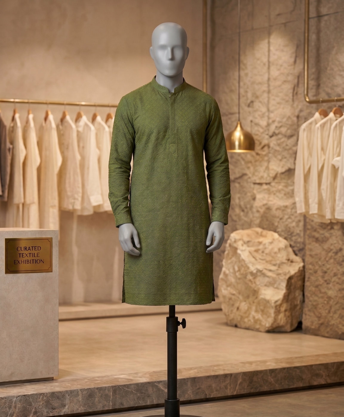 Moss Green Threadwork Kurta