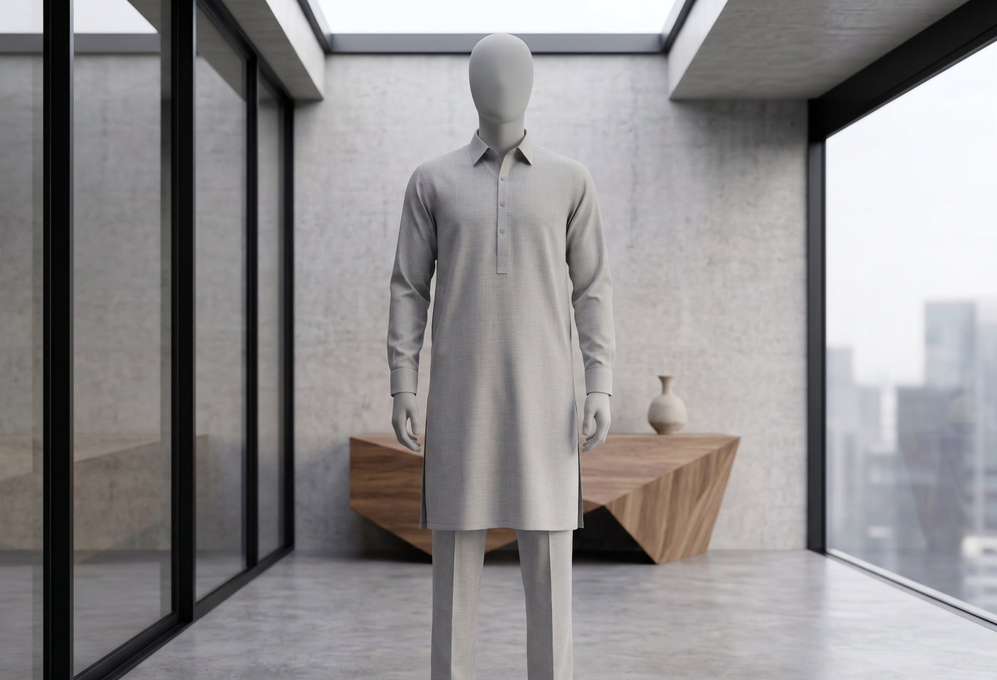 Pearl Grey Cotton Kurta