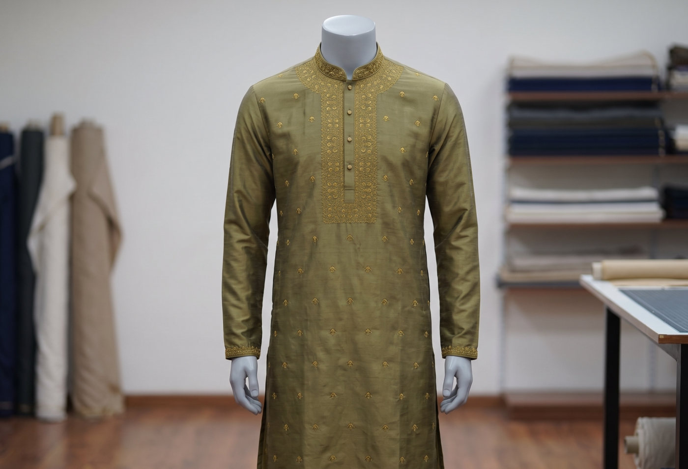 Antique Gold Silk Kurta