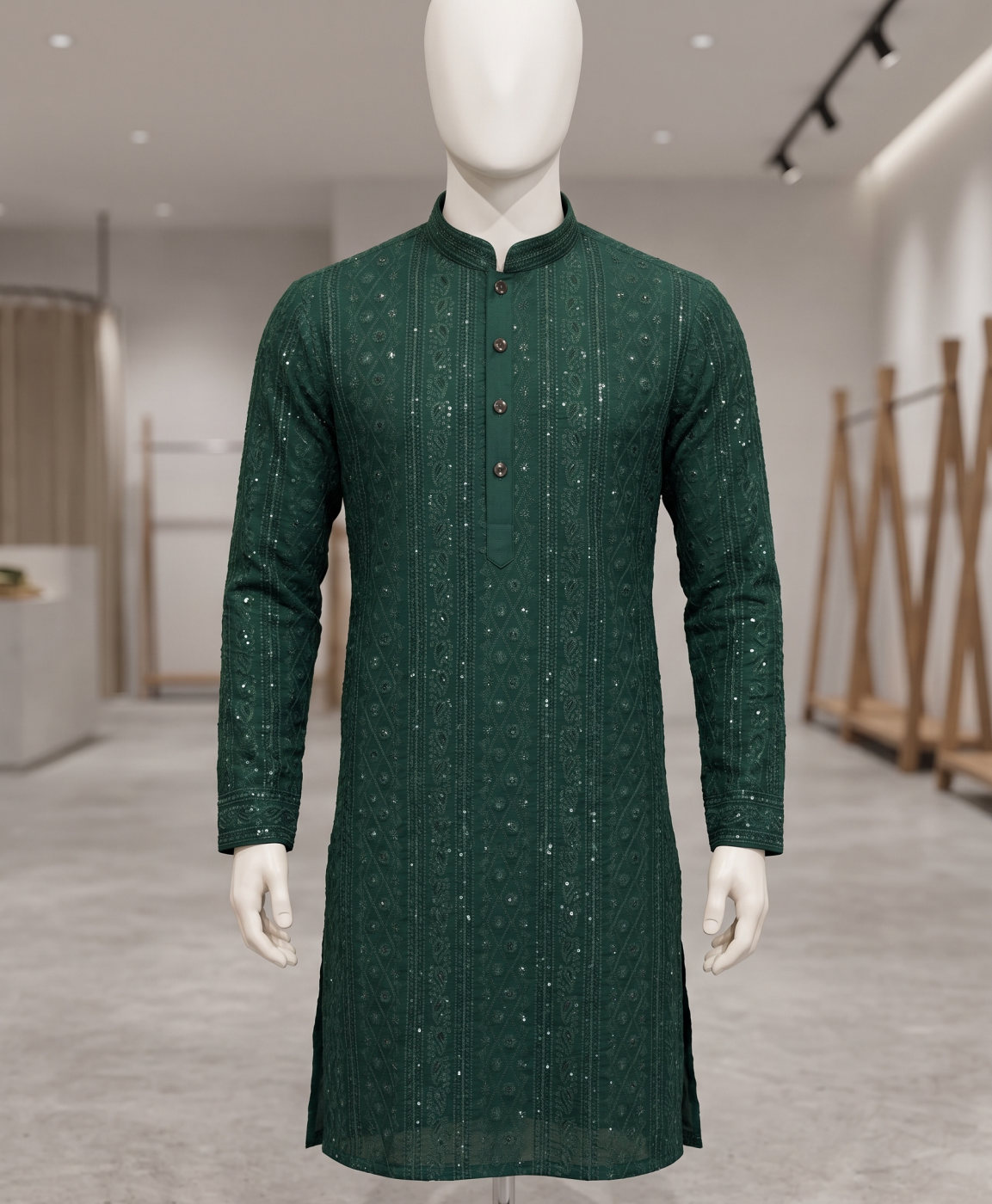 Bottle Green Chikankari Kurta