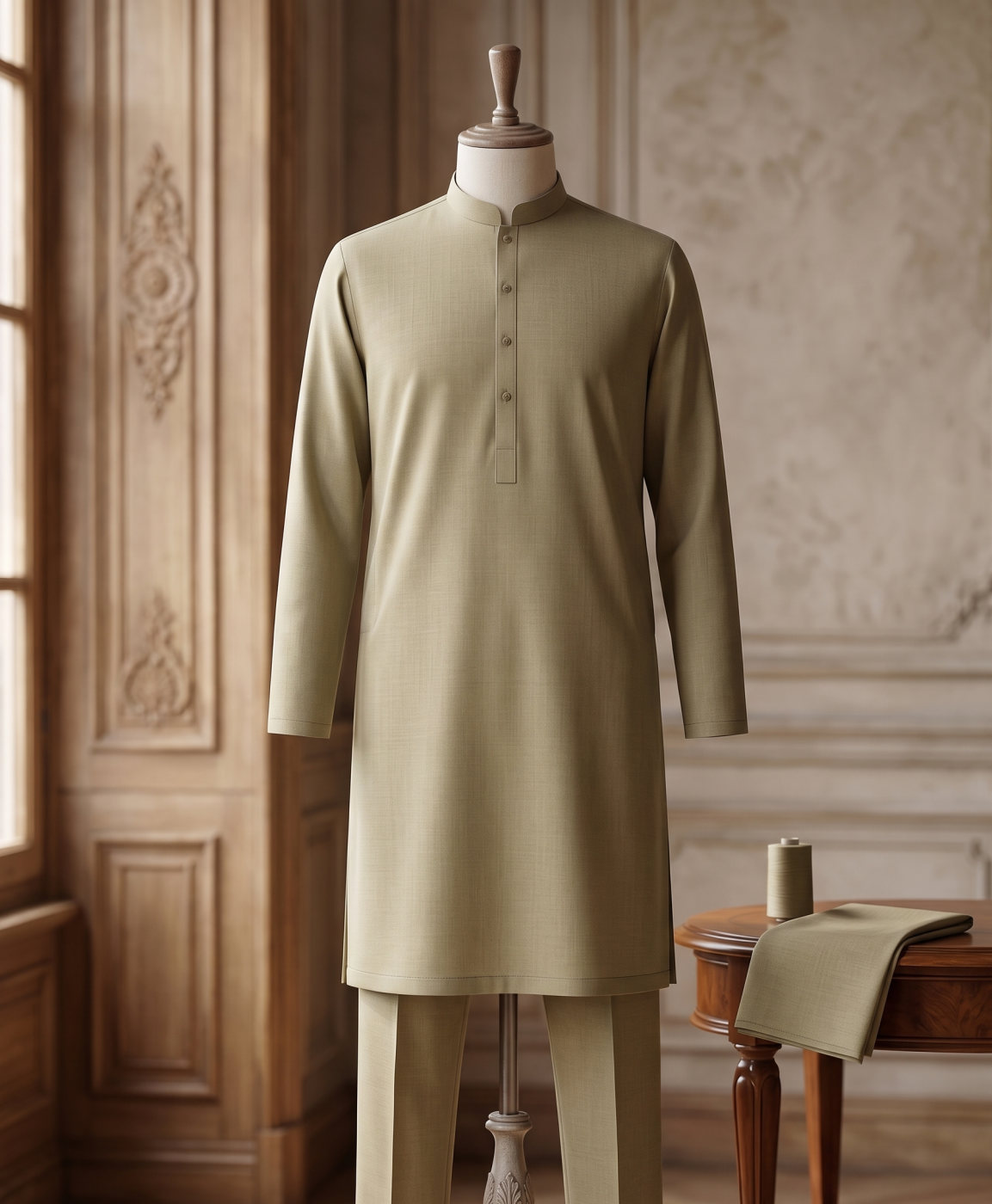 Khaki Mandarin Kurta