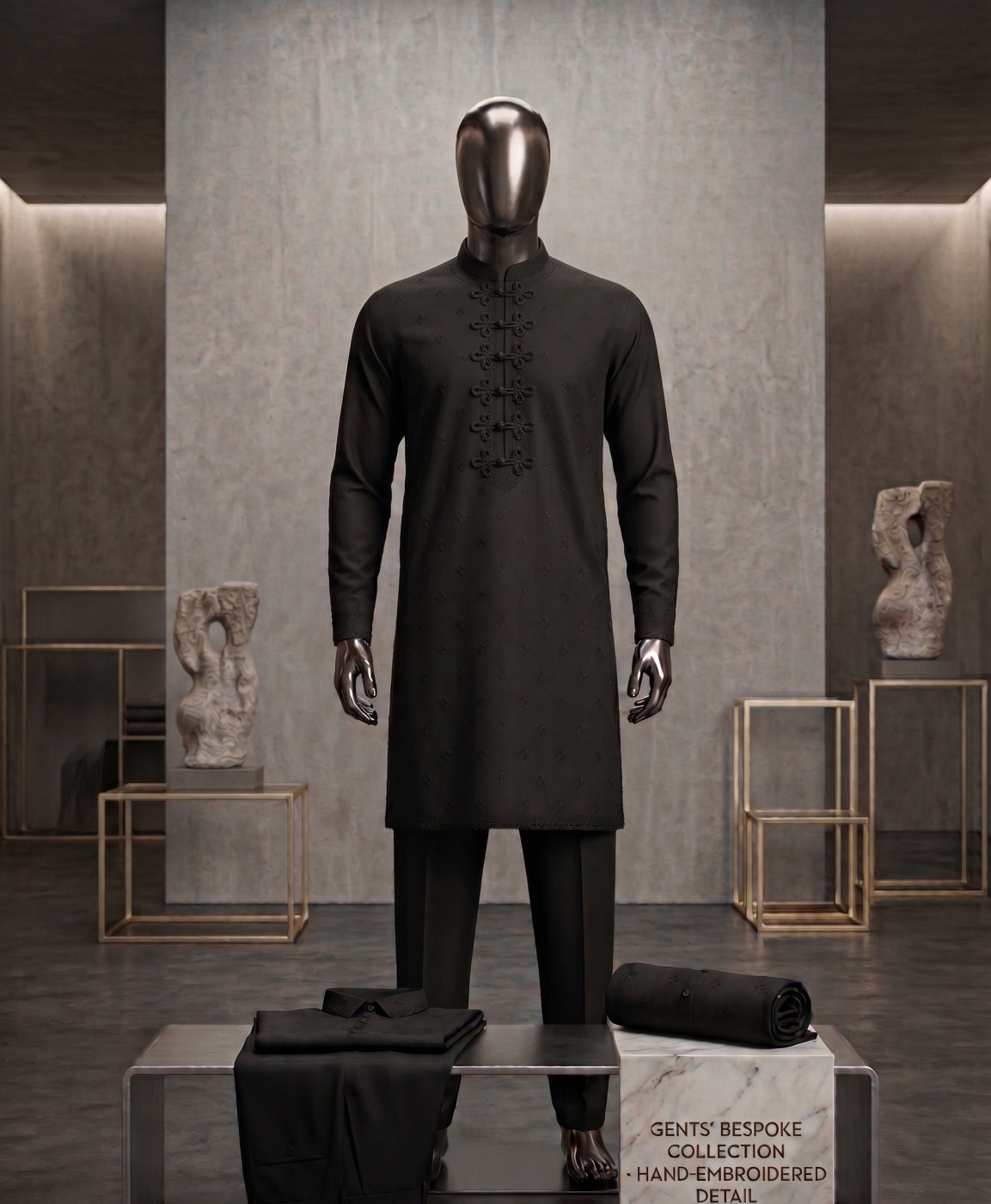 Onyx Frog-Button Kurta