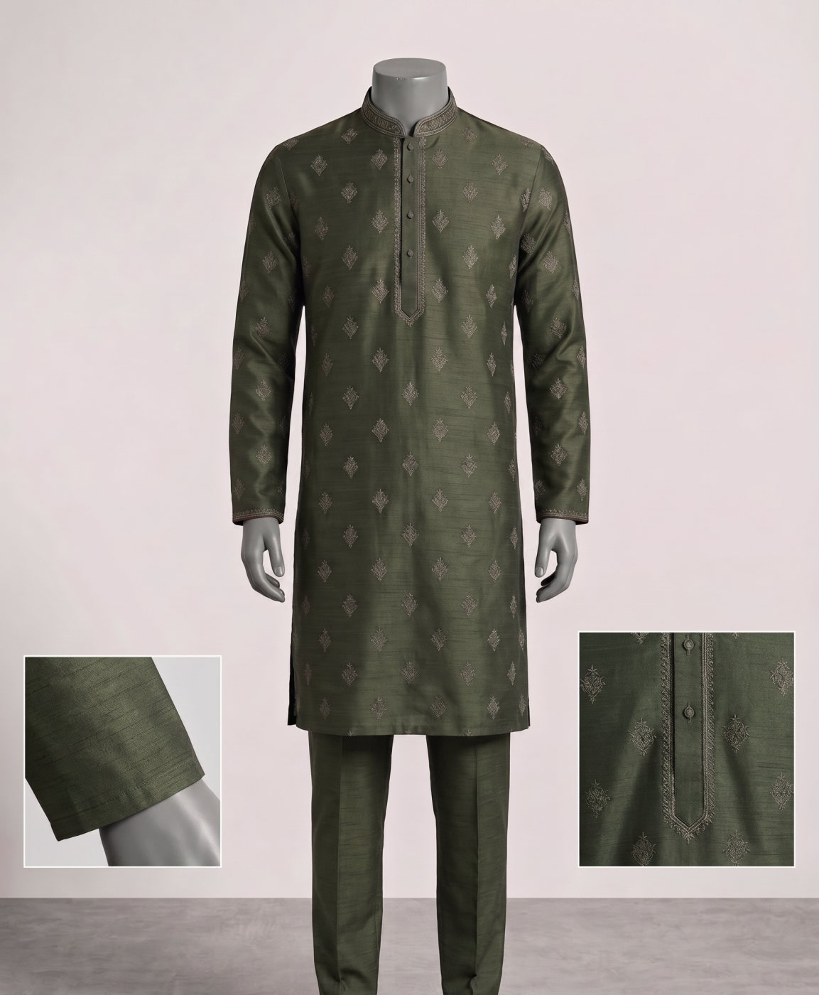 Forest Green Jamawar Kurta