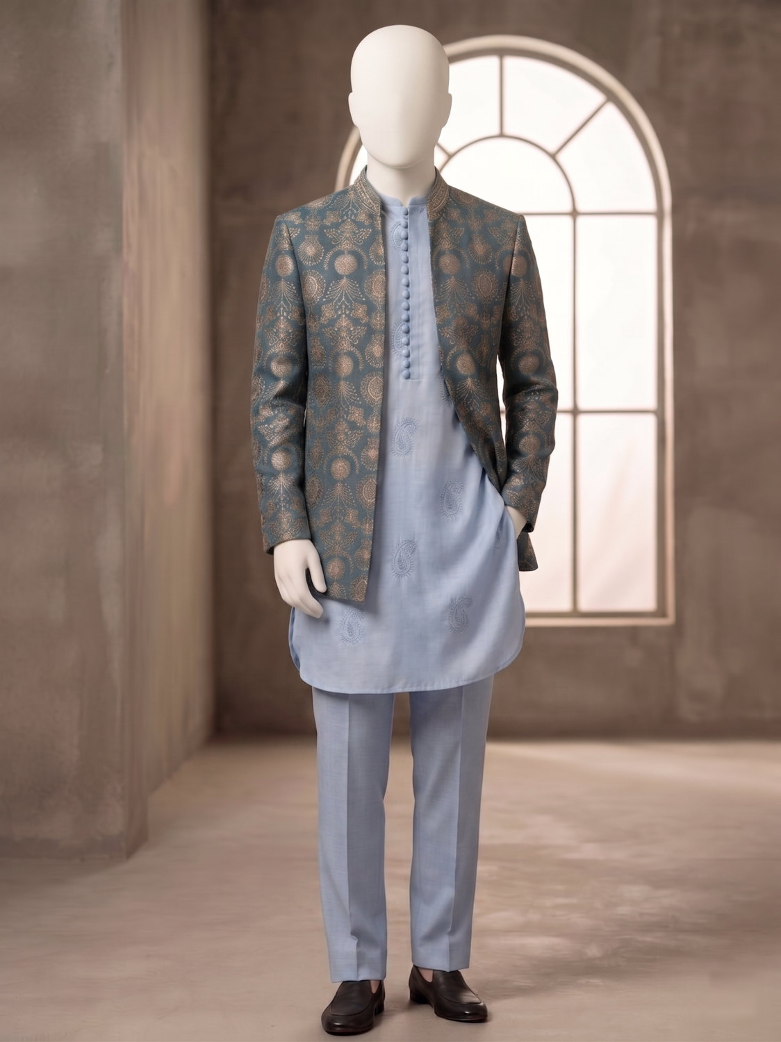 Teal Damask Prince Coat