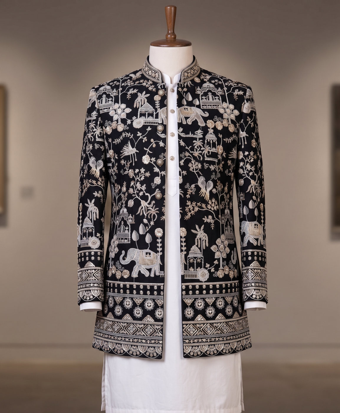 Black Zardozi Prince Coat