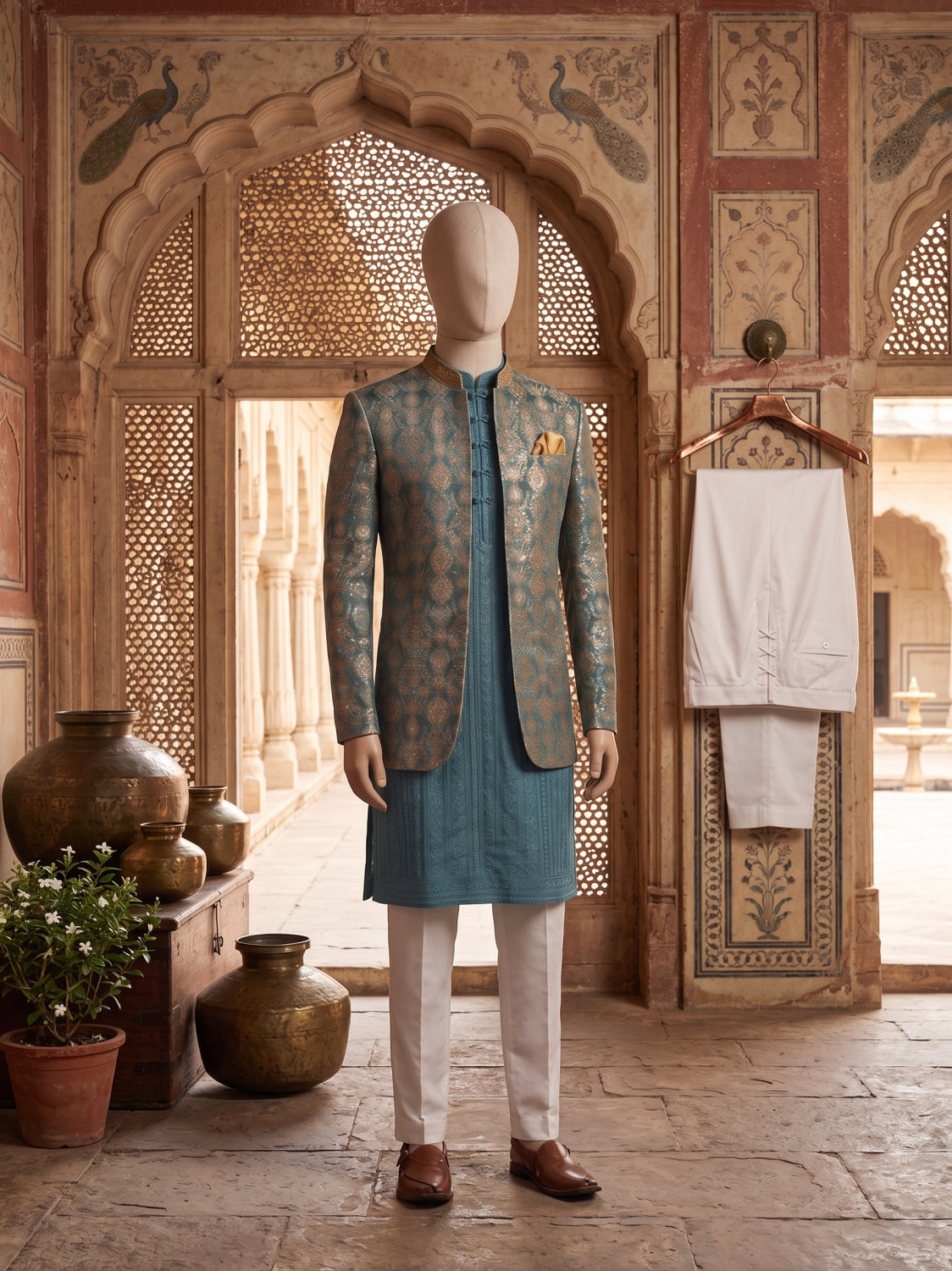 Teal Brocade Prince Coat