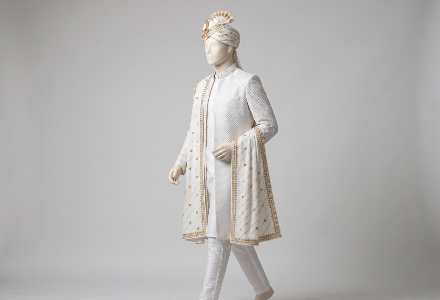 Ivory Gold-Border Sherwani