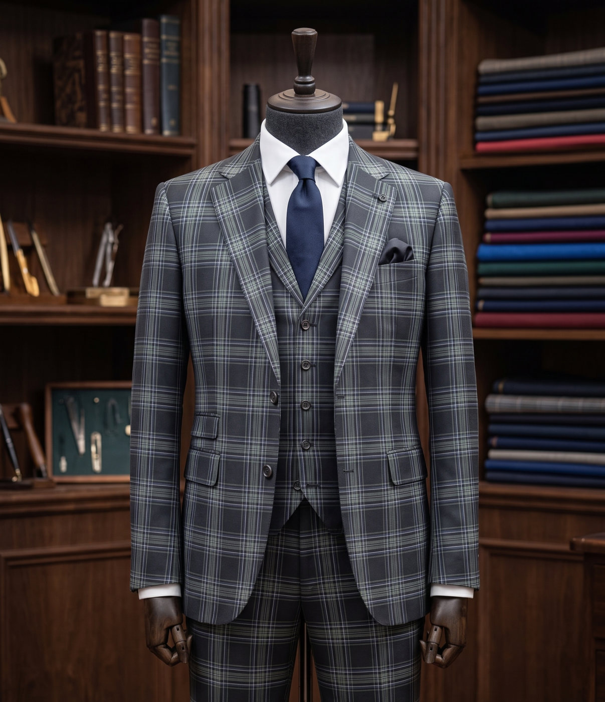 Charcoal Green Plaid Suit